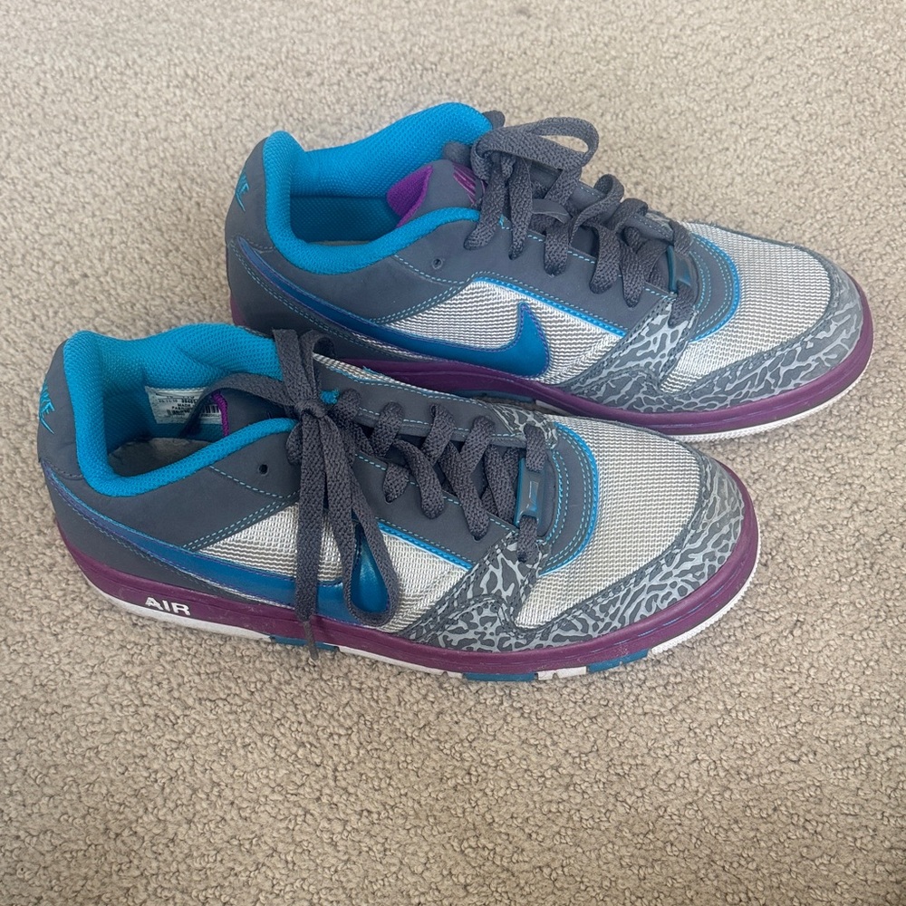 Nike Gray and Teal Athletic Shoes with Purple Accents